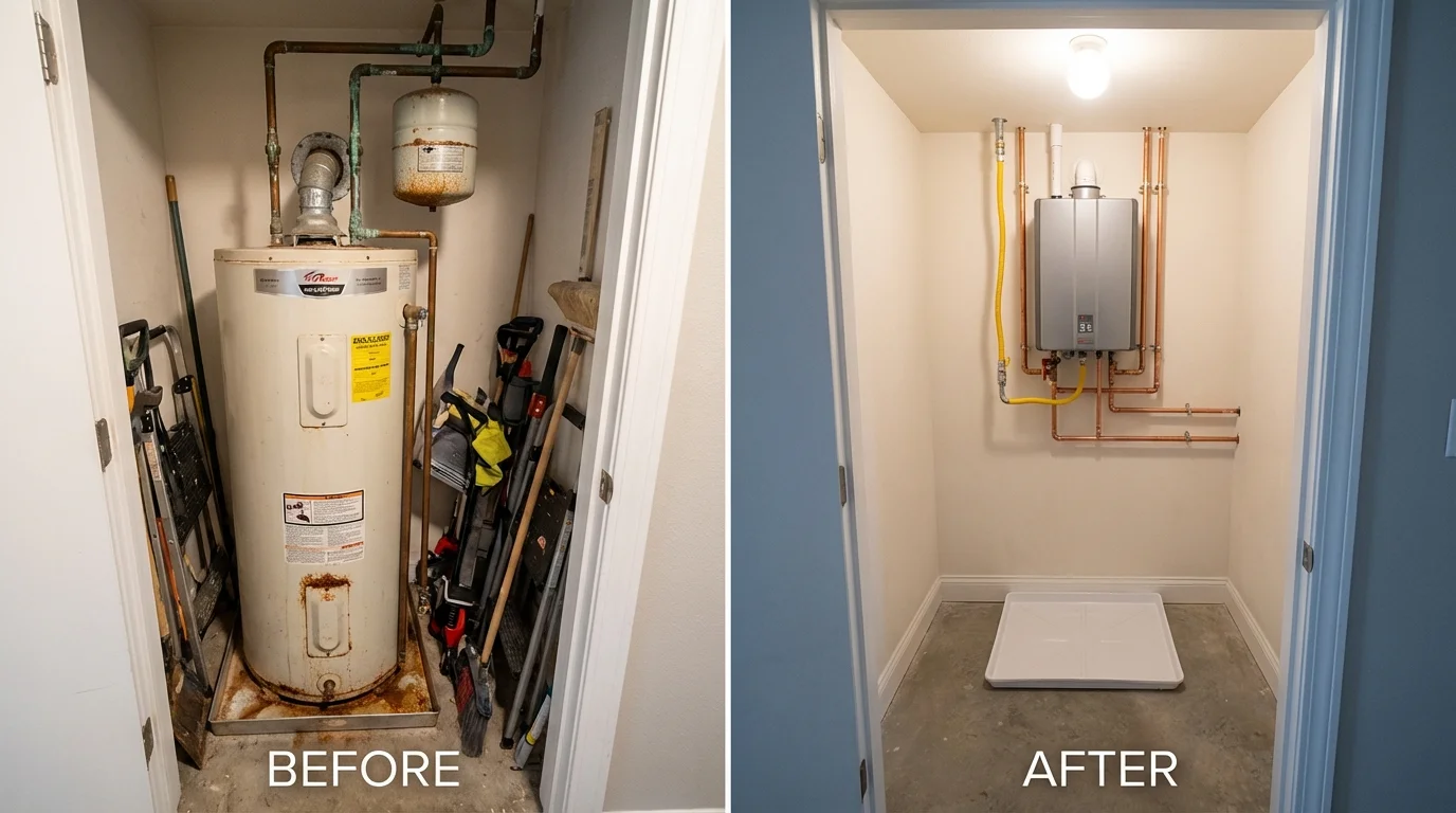 Tank water heater versus wall-mounted tankless unit comparison for Dahlgren, VA homeowners